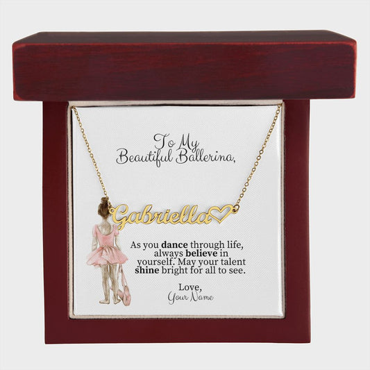 Ballerina Name Necklace with Heart Dance Recital Gift-[Heartfelt Family Gift]