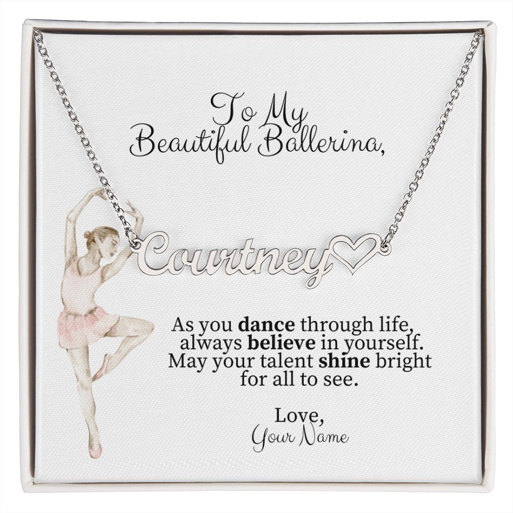 Ballerina Name Necklace with Heart Dance Recital Gift-[Heartfelt Family Gift]