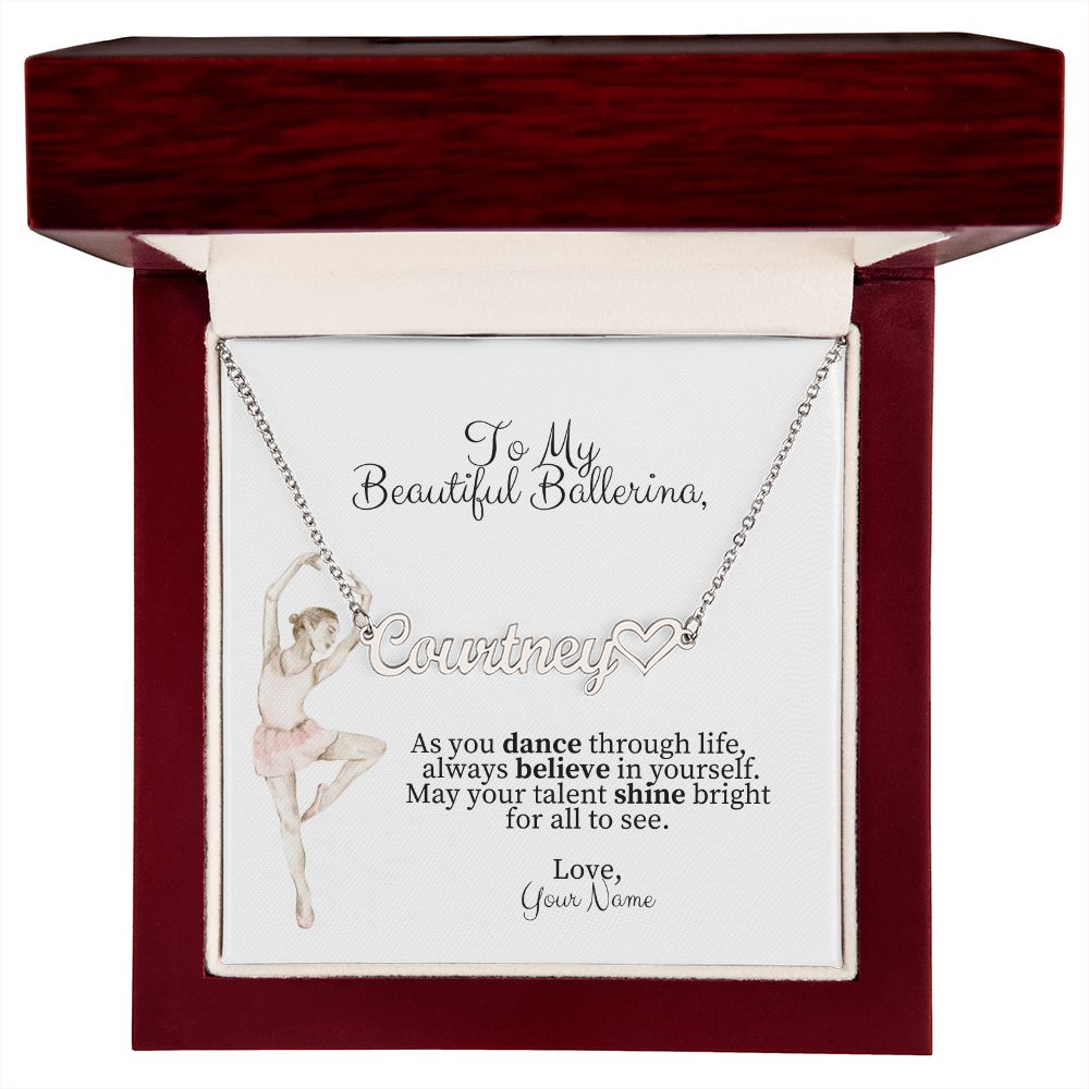 Ballerina Name Necklace with Heart Dance Recital Gift-[Heartfelt Family Gift]