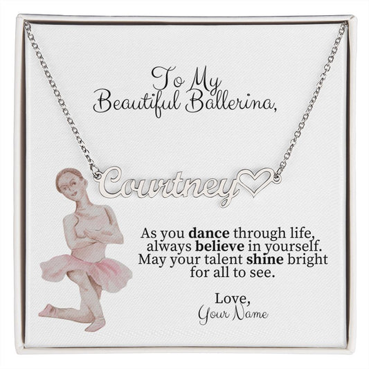 Personalized Ballerina Name Necklace with Heart - Dance Gift-[Heartfelt Family Gift]