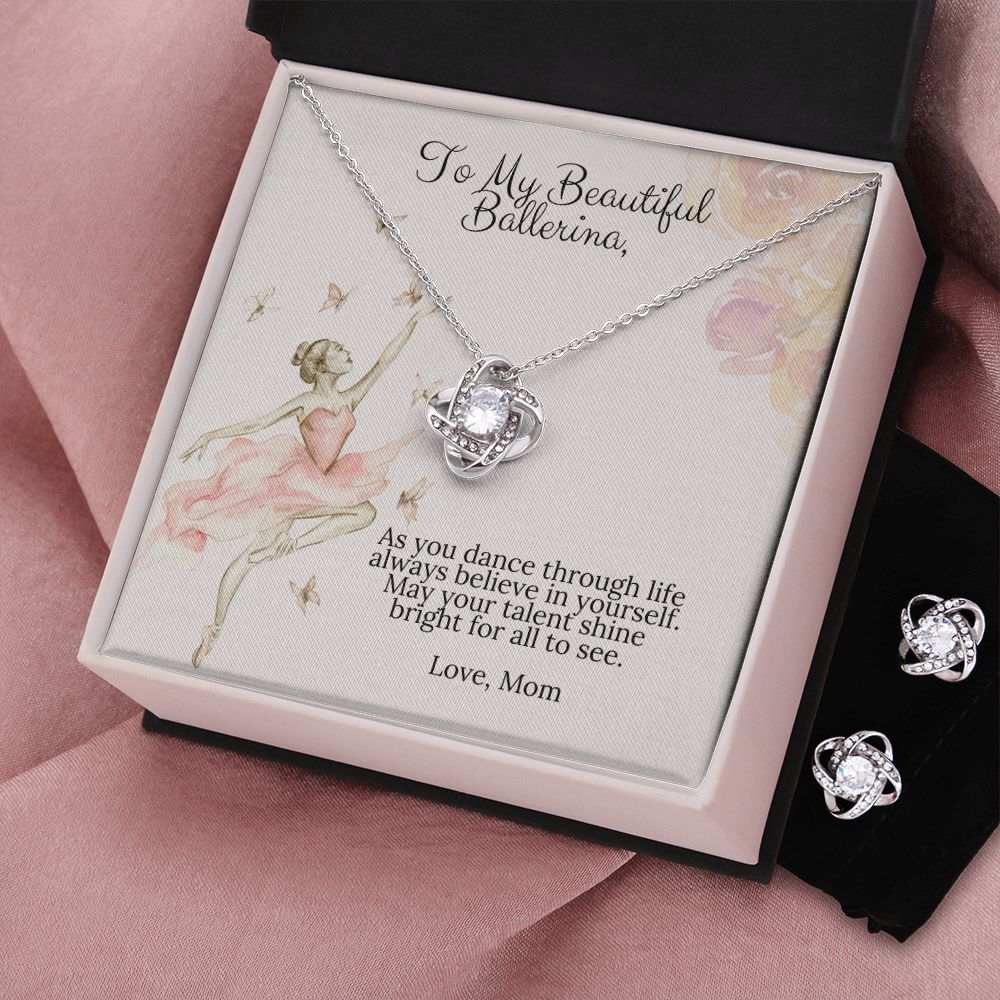 Ballerina Necklace - Dance Recital Gift From Mom - Love Knot Necklace Earring Set-[Heartfelt Family Gift]