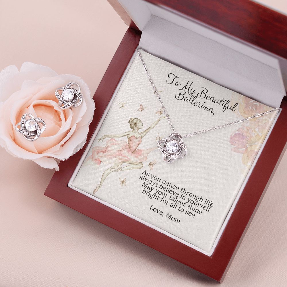 Ballerina Necklace - Dance Recital Gift From Mom - Love Knot Necklace Earring Set-[Heartfelt Family Gift]