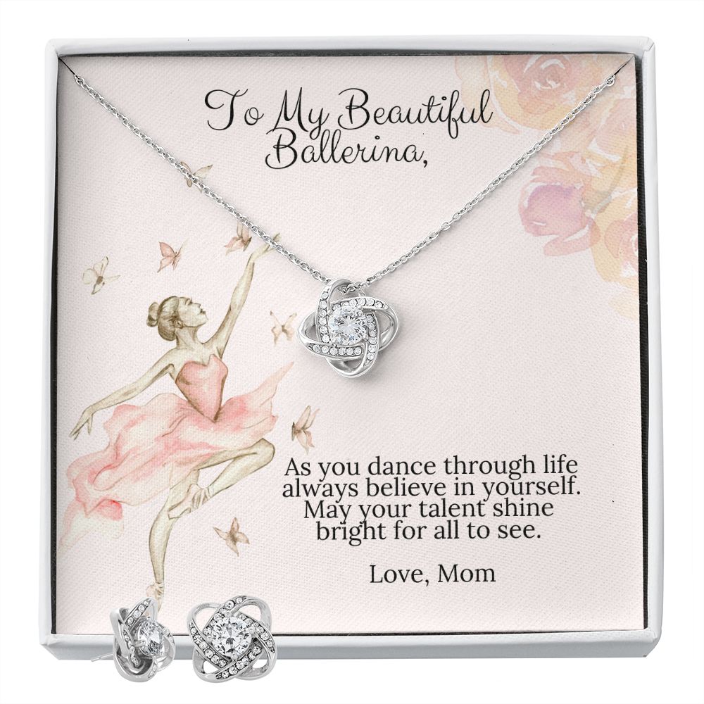 Ballerina Necklace - Dance Recital Gift From Mom - Love Knot Necklace Earring Set-[Heartfelt Family Gift]