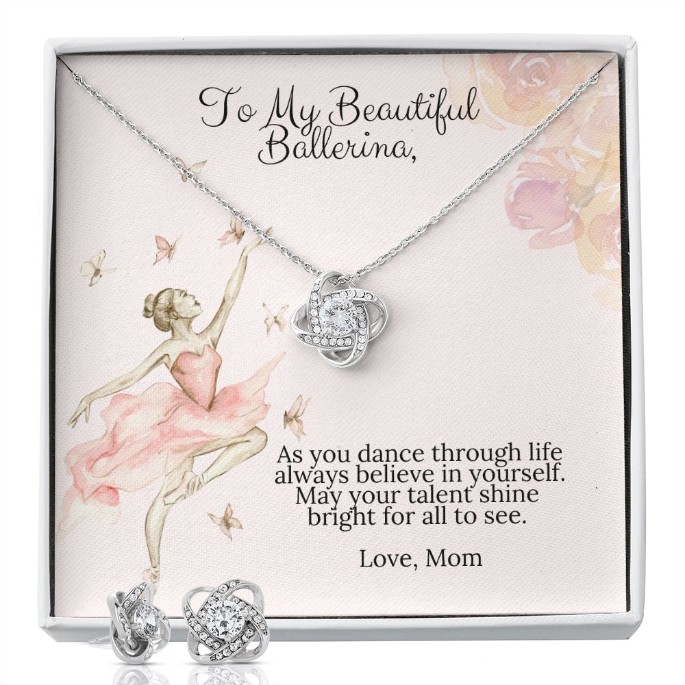 Ballerina Necklace - Dance Recital Gift From Mom - Love Knot Necklace Earring Set-[Heartfelt Family Gift]