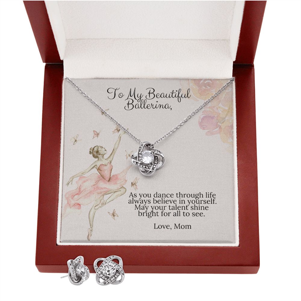 Ballerina Necklace - Dance Recital Gift From Mom - Love Knot Necklace Earring Set-[Heartfelt Family Gift]