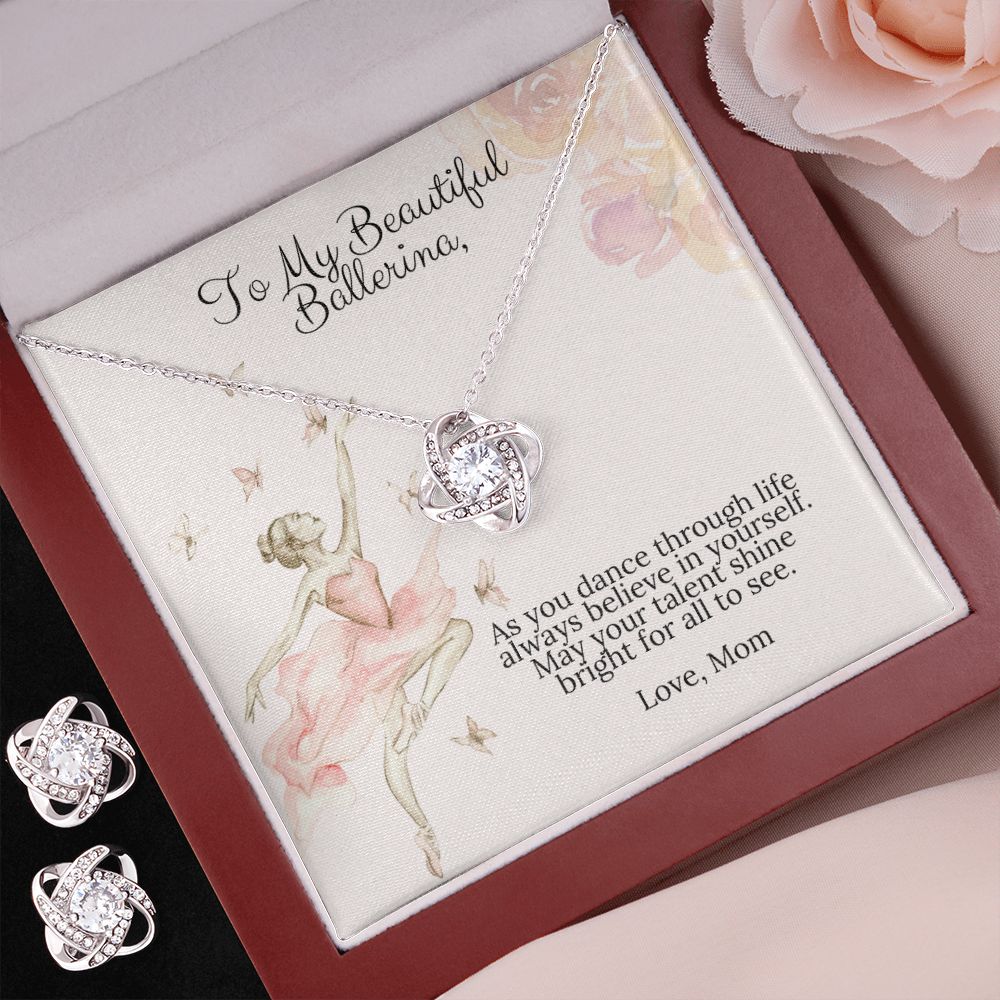 Ballerina Necklace - Dance Recital Gift From Mom - Love Knot Necklace Earring Set-[Heartfelt Family Gift]