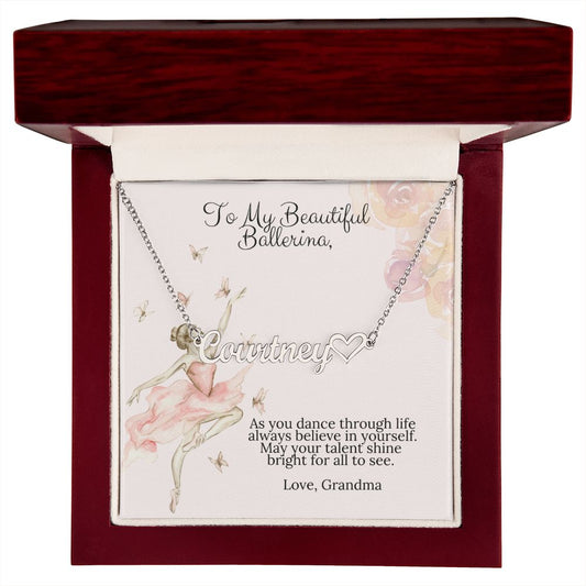 Ballerina Necklace From Grandma - Gift For Dancer - Personalized Name Necklace With Heart-[Heartfelt Family Gift]