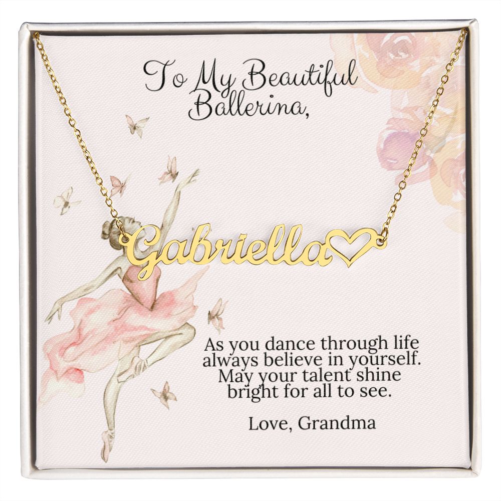 Ballerina Necklace From Grandma - Gift For Dancer - Personalized Name Necklace With Heart-[Heartfelt Family Gift]