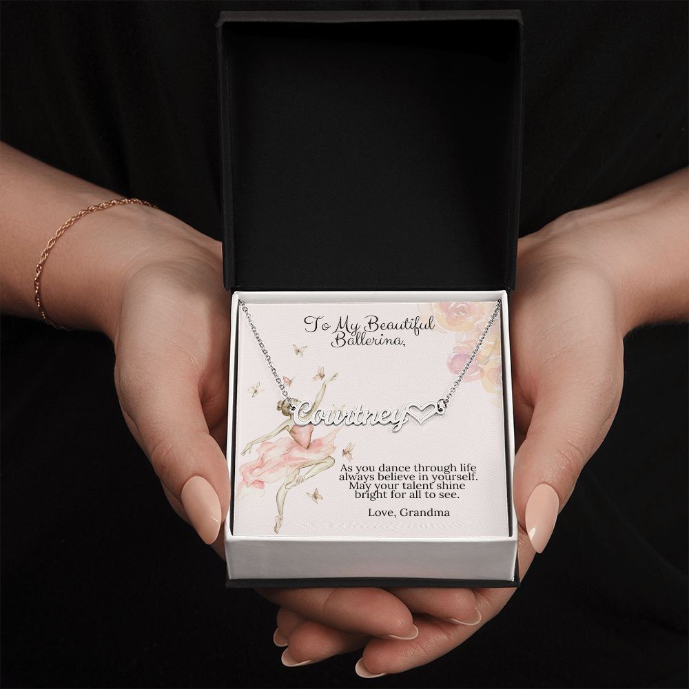Ballerina Necklace From Grandma - Gift For Dancer - Personalized Name Necklace With Heart-[Heartfelt Family Gift]