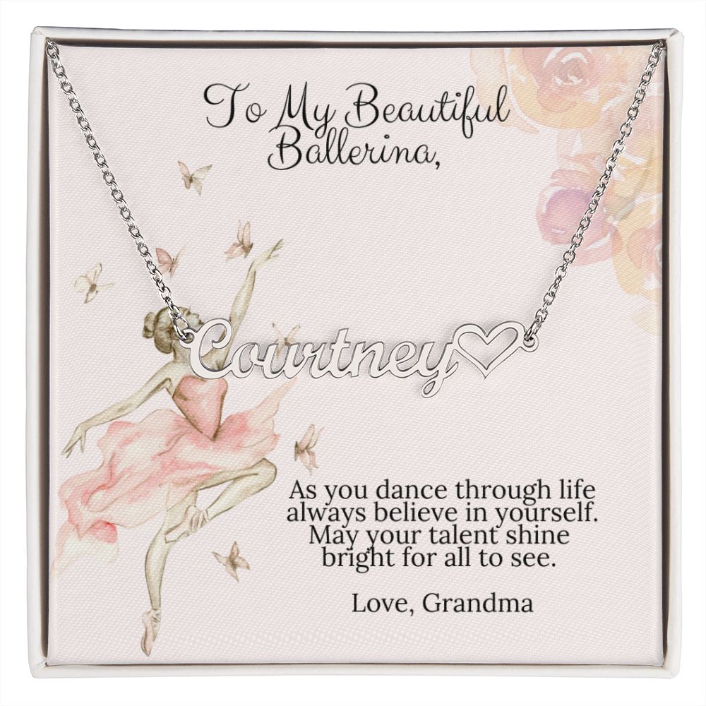 Ballerina Necklace From Grandma - Gift For Dancer - Personalized Name Necklace With Heart-[Heartfelt Family Gift]