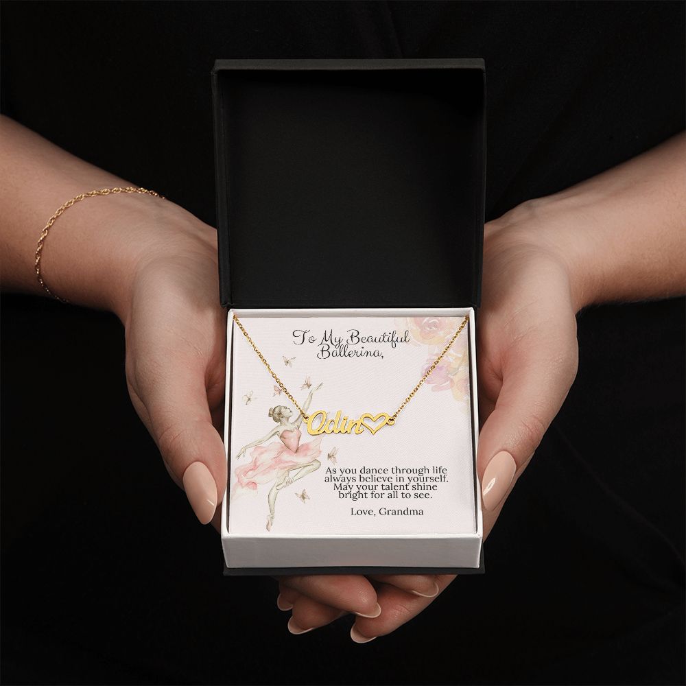 Ballerina Necklace From Grandma - Gift For Dancer - Personalized Name Necklace With Heart-[Heartfelt Family Gift]