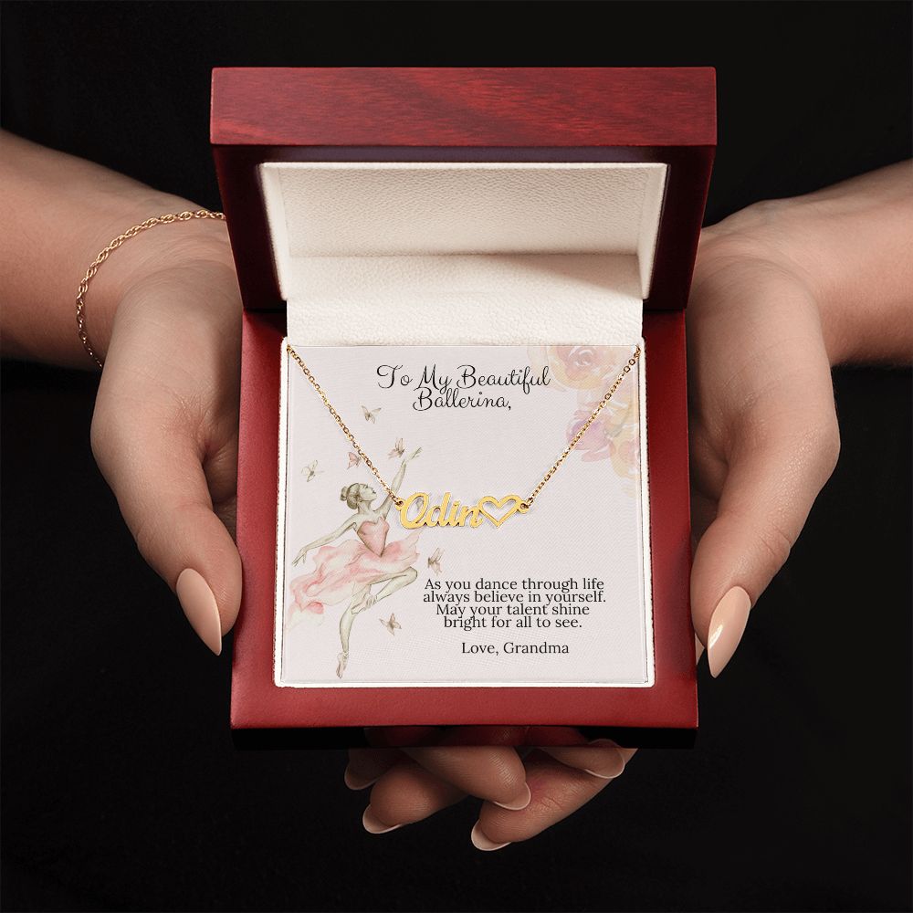 Ballerina Necklace From Grandma - Gift For Dancer - Personalized Name Necklace With Heart-[Heartfelt Family Gift]