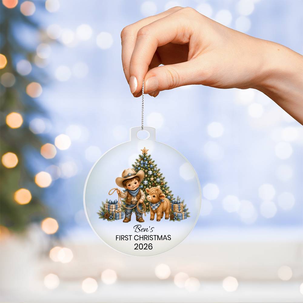 Highland Cow Cowboy Christmas Ornament