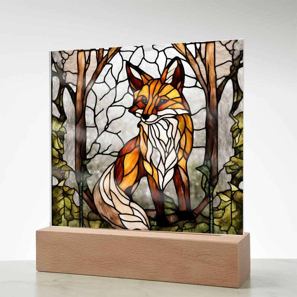 Fox In The Woods Faux Stained Glass Acrylic Plaque Giftt