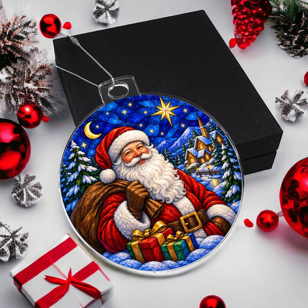 Santa Stained Glass Ornament