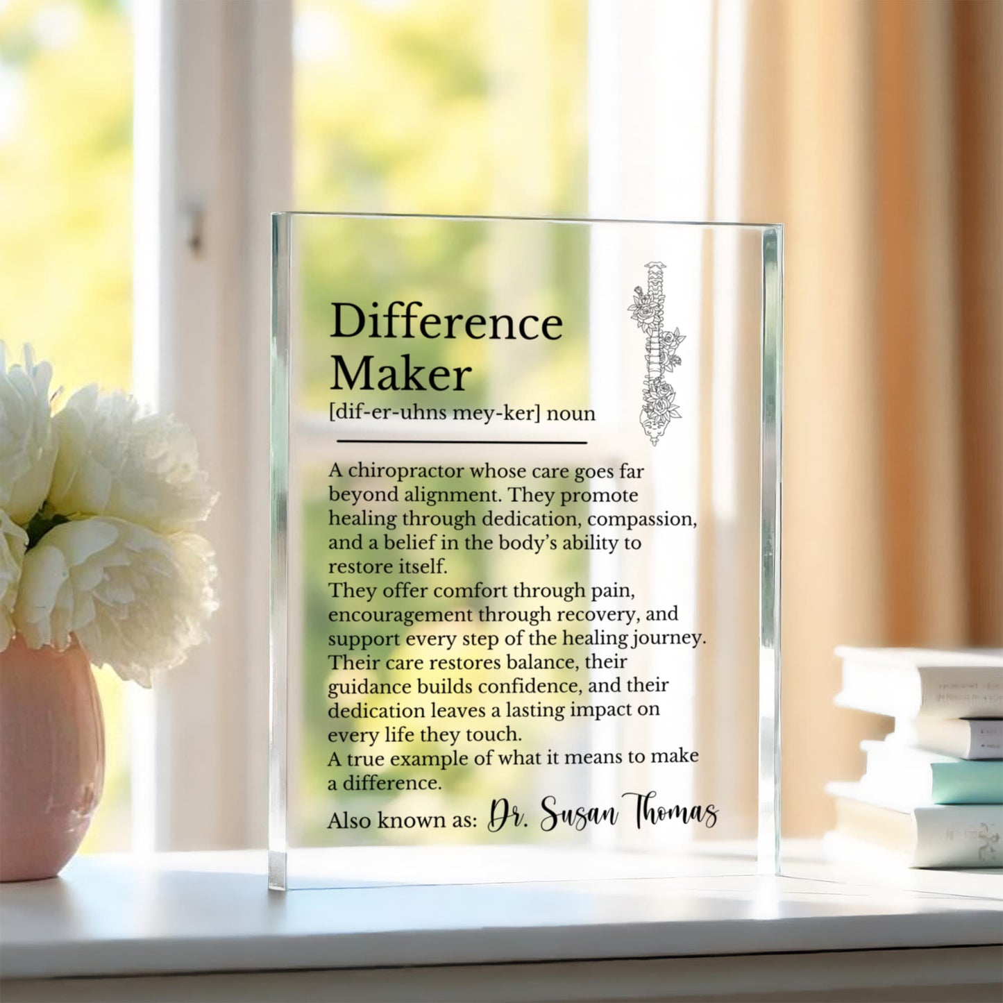 Chiropractor Gift, Difference Maker Plaque, Personalized Award, Chiropractic Decor, Appreciation Plaque, Retirement Gift, Custom Name Plaque