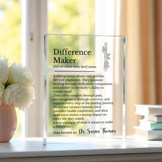 Chiropractor Gift, Difference Maker Plaque, Personalized Award, Chiropractic Decor, Appreciation Plaque, Retirement Gift, Custom Name Plaque