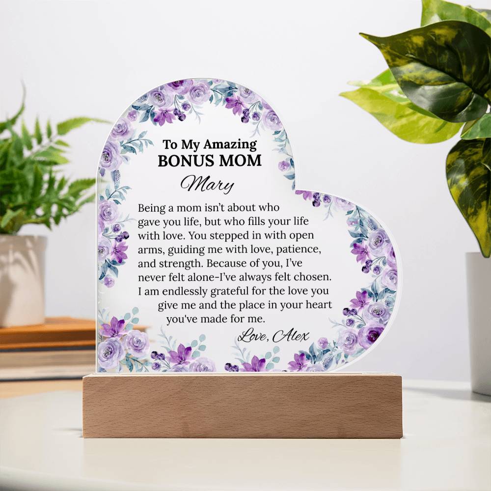 Bonus Mom Acrylic Heart Plaque