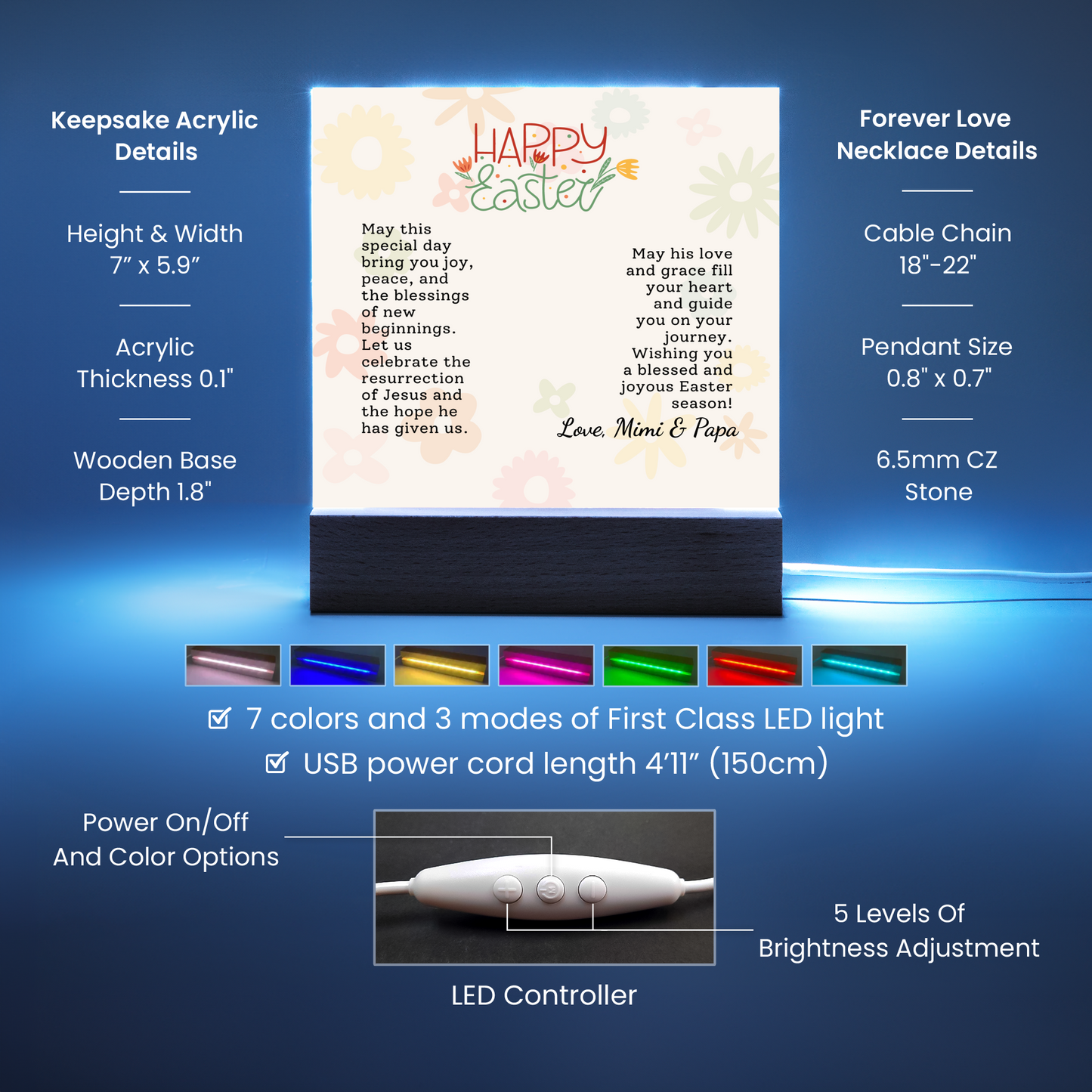 Easter Gift Cross Necklace with Lighted Acrylic Sign