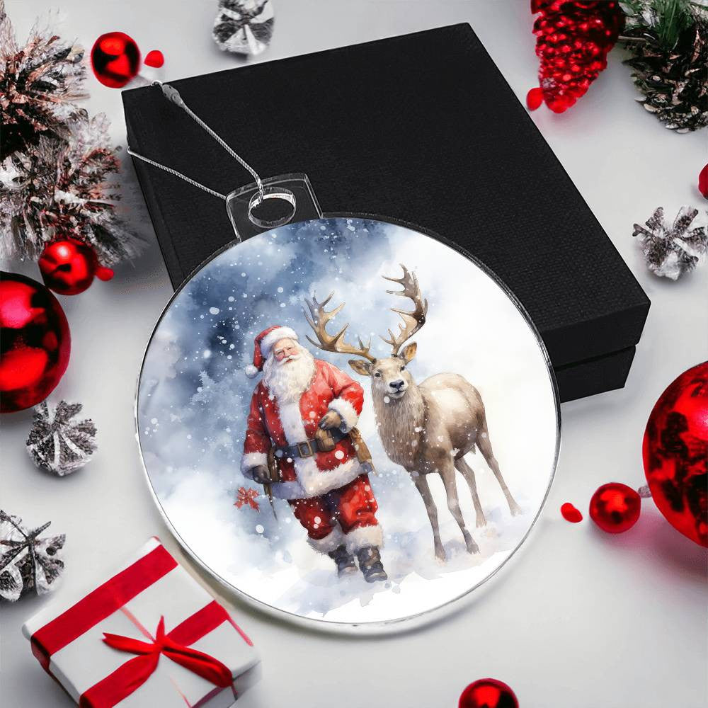 Santa and Reindeer Acrylic Christmas Ornament-[Heartfelt Family Gift]