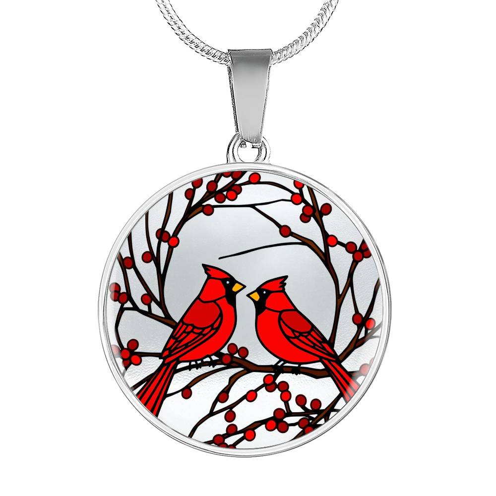 Cardinal Birds Necklace, Floral Pendant, Gold Finish Jewelry Gift, Nature-Inspired Necklace, Red Cardinals Pendant, Elegant Jewelry Gift