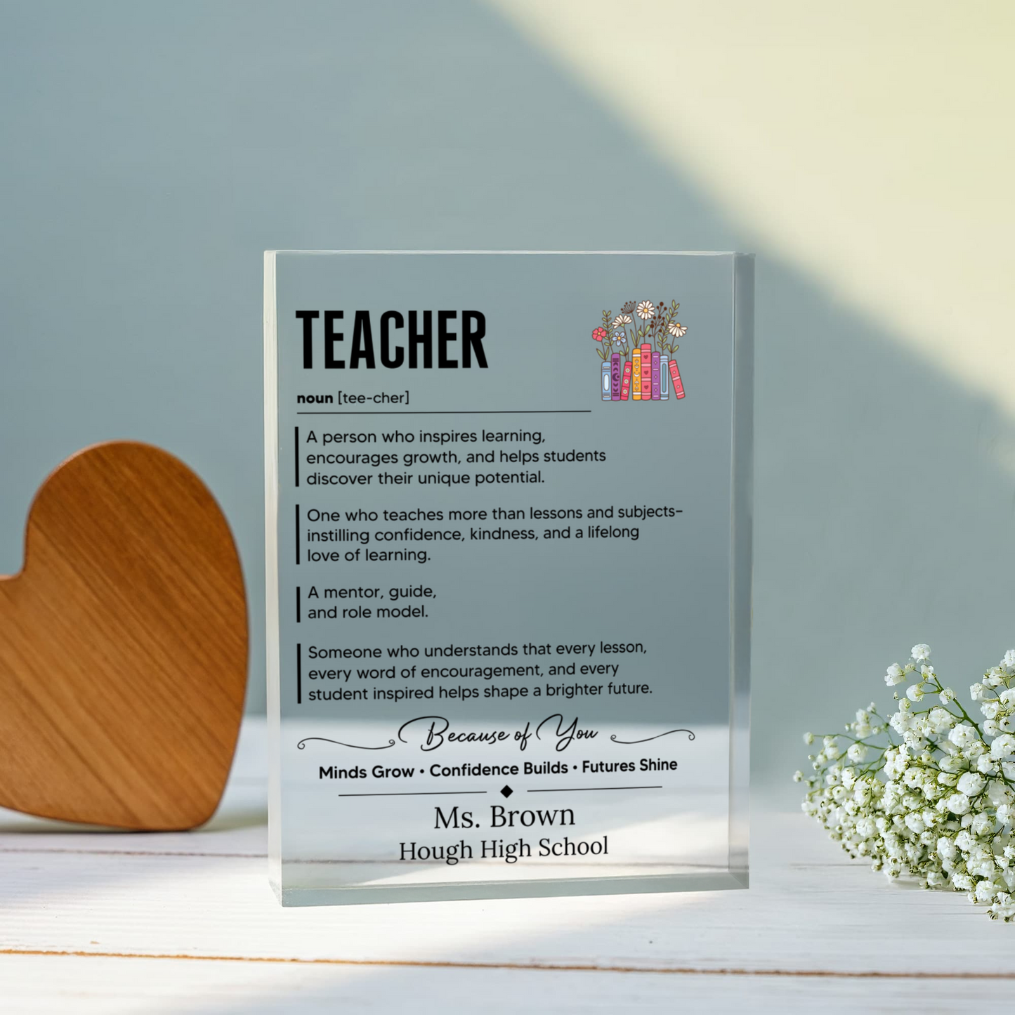 Custom Teacher Appreciation Plaque, Printed Acrylic Block with Inspirational Message, Personalized Teacher Gift