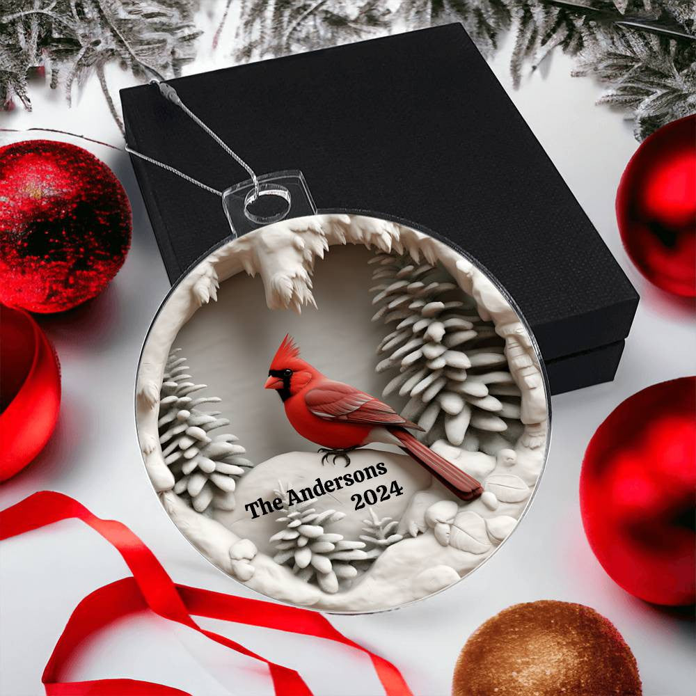 Cardinal Family Name Date Custom Christmas Ornament-[Heartfelt Family Gift]