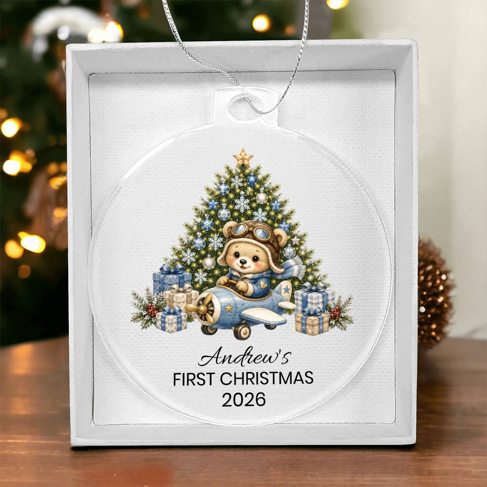 Personalized Teddy Bear Airplane Pilot Christmas Ornament