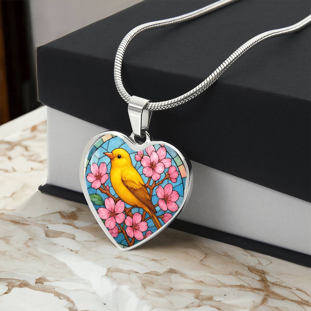 Goldfinch  Yellow Bird Floral Necklace with Engraving