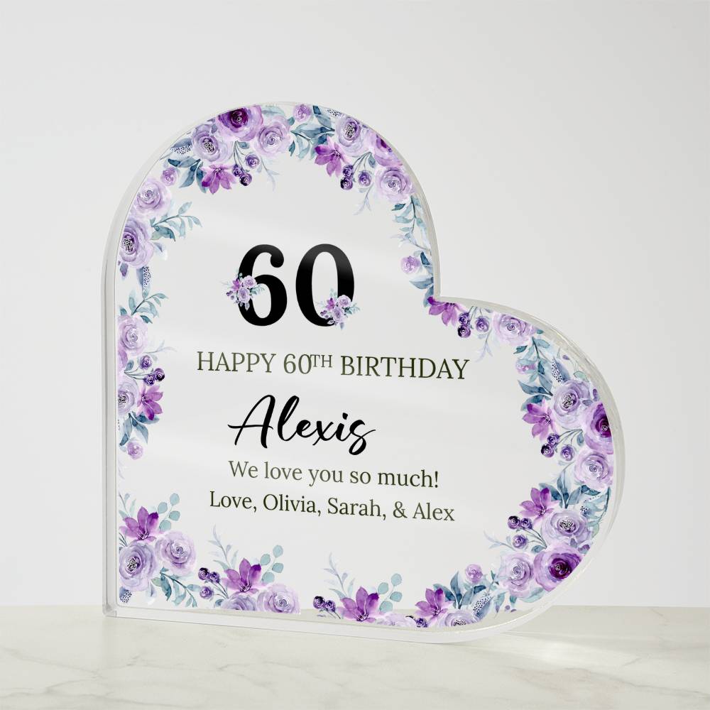 60th Birthday Acrylic Heart Plaque