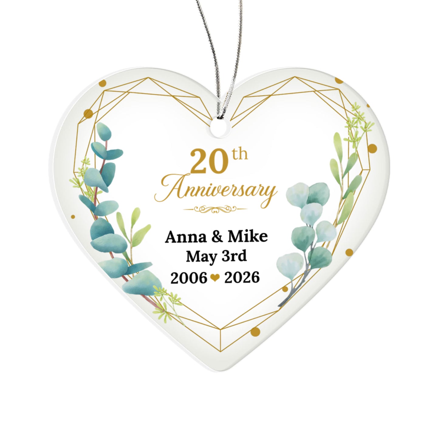 20th Wedding Anniversary Heart Ornament