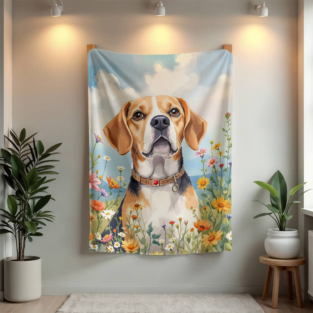 Beagle Dog Wildflower Floral Woven Blanket-[Heartfelt Family Gift]