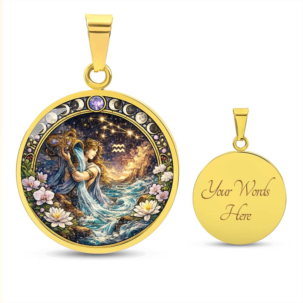 Aquarius Zodiac Sign Necklace, Personalized Zodiac Jewelry Gift, Custom Engraved Pendant, Astrology Sign Necklace, Unique Horoscope Gift