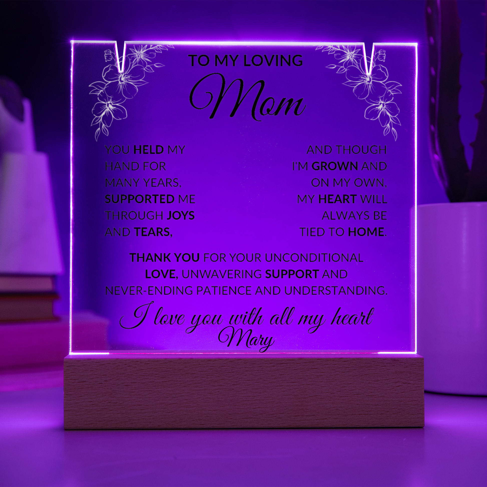 Mom LED Acrylic Heart Necklace & Plaque Gift Set-[Heartfelt Family Gift]