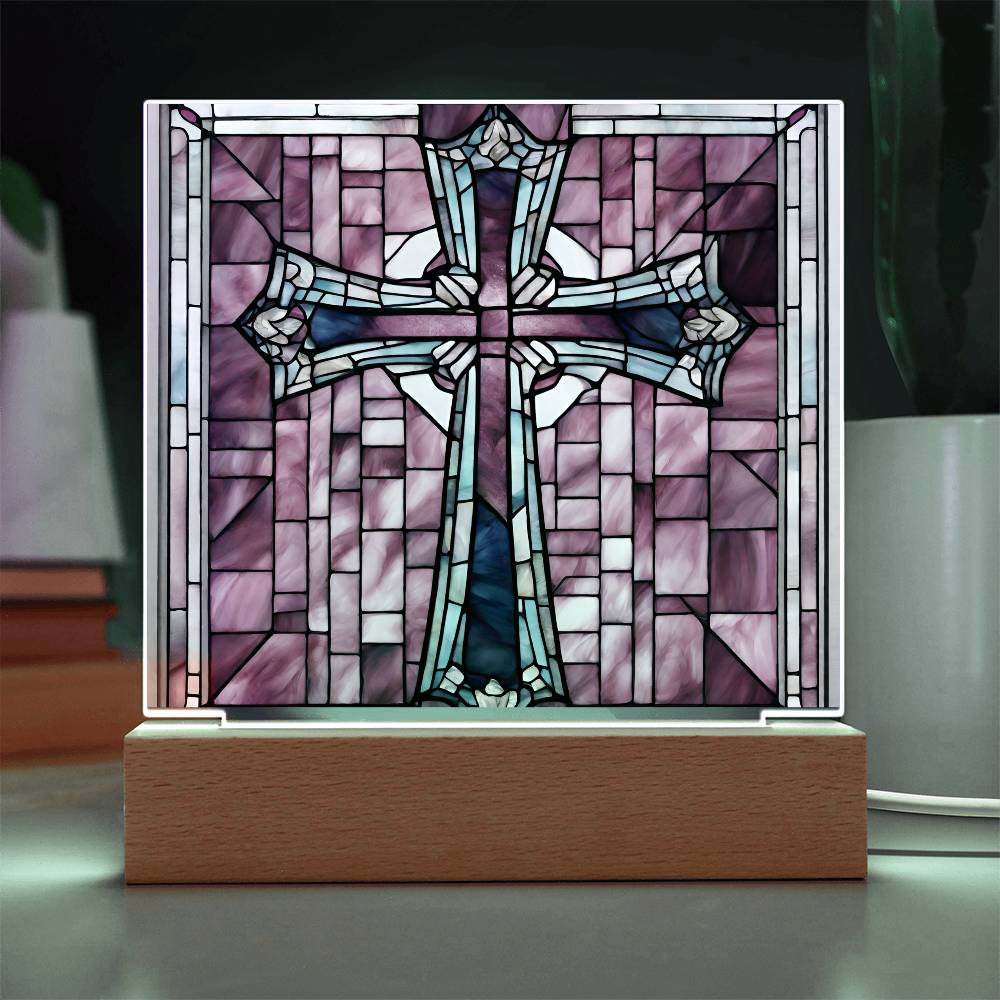 Faux Stained Glass Cross Acrylic Plaque Gift for Girl-[Heartfelt Family Gift]