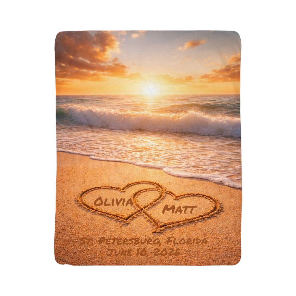 Names In The Sand Beach Wedding Anniversary Sherpa Fleece Blanket