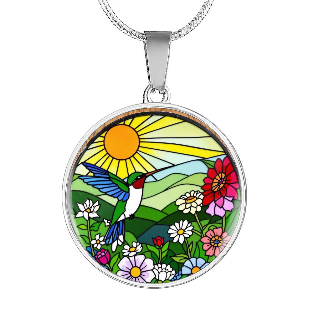 Hummingbird Necklace, Floral Pendant, Gift for Nature Lovers, Vibrant Jewelry, Artistic Necklace, Summer Accessory, Nature Inspired Necklace