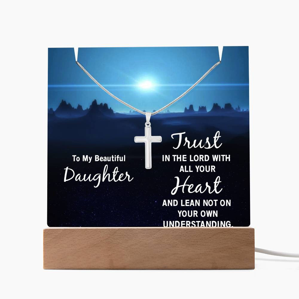 Daughter Trust in the Lord Religious Plaque & Cross Gift Set-[Heartfelt Family Gift]