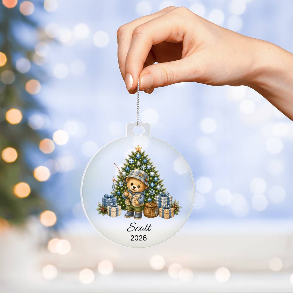 Fishing Teddy Bear Christmas Ornament for Kids