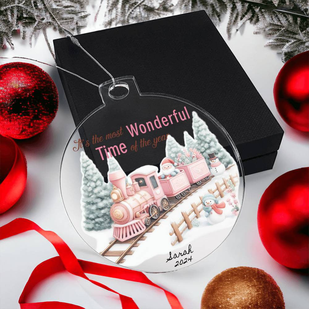Pink Train Acrylic Christmas Ornament-[Heartfelt Family Gift]