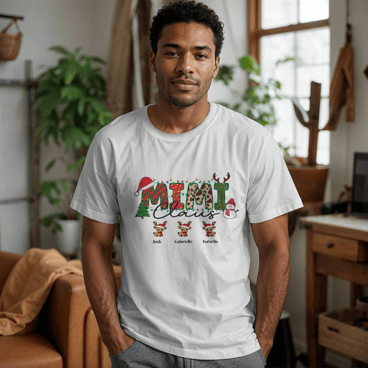 Mimi Claus Grandmas Reindeer Bella + Canvas 3001 T-Shirt-[Heartfelt Family Gift]