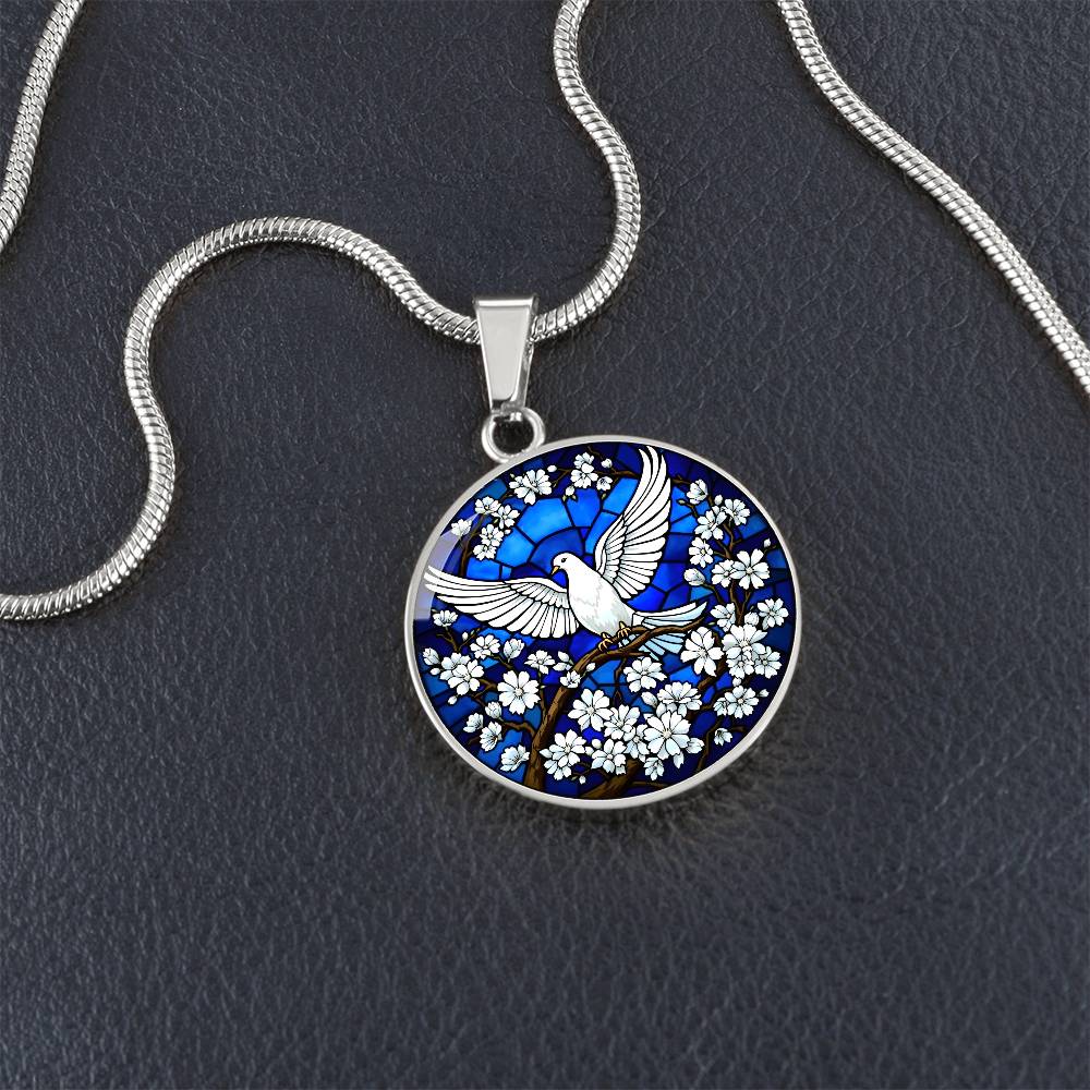 Holy Spirit Dove Engraved Pendant Necklace