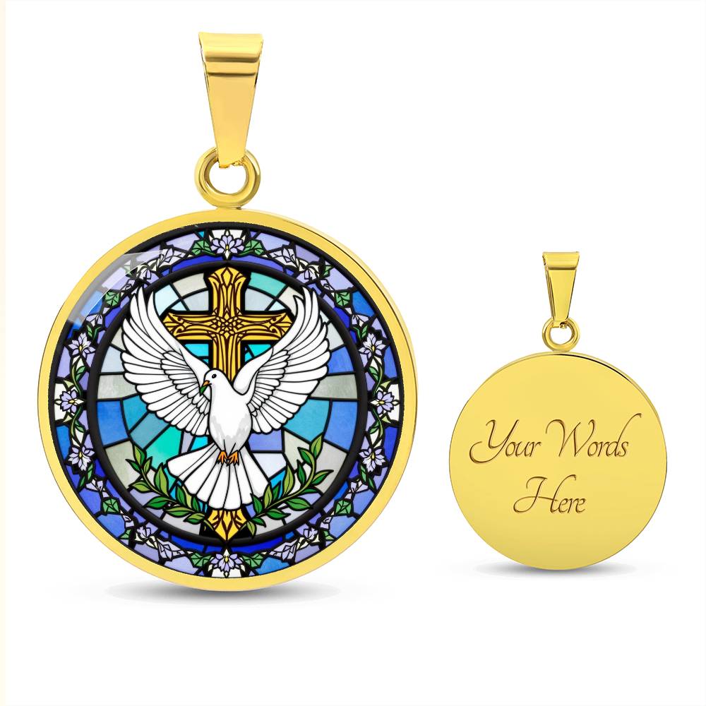 Hol Cross and Dove Engraved Pendant Necklace