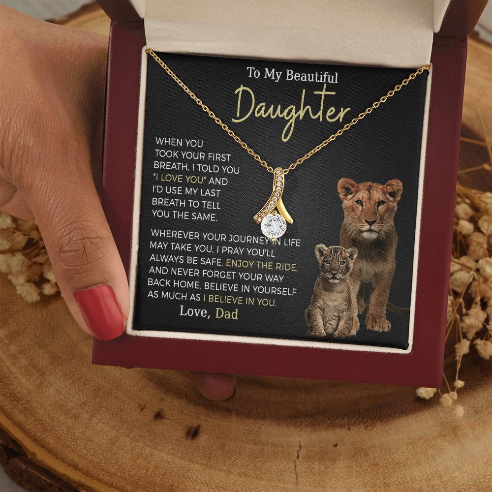 Beautiful Daughter Enjoy The Ride Alluring Beauty Petite Ribbon Necklace-[Heartfelt Family Gift]