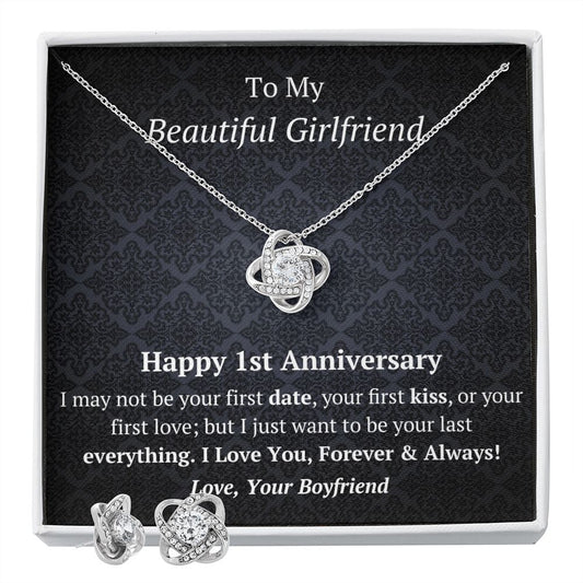Beautiful Girlfriend - 1st Anniversary Love Knot Necklace Earring Set-[Heartfelt Family Gift]