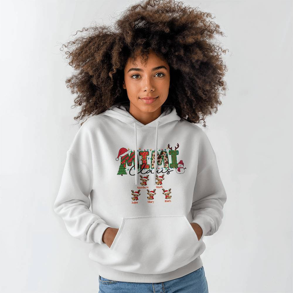 Personalized Mimi Claus Hooded Sweatshirt in Black or White-[Heartfelt Family Gift]
