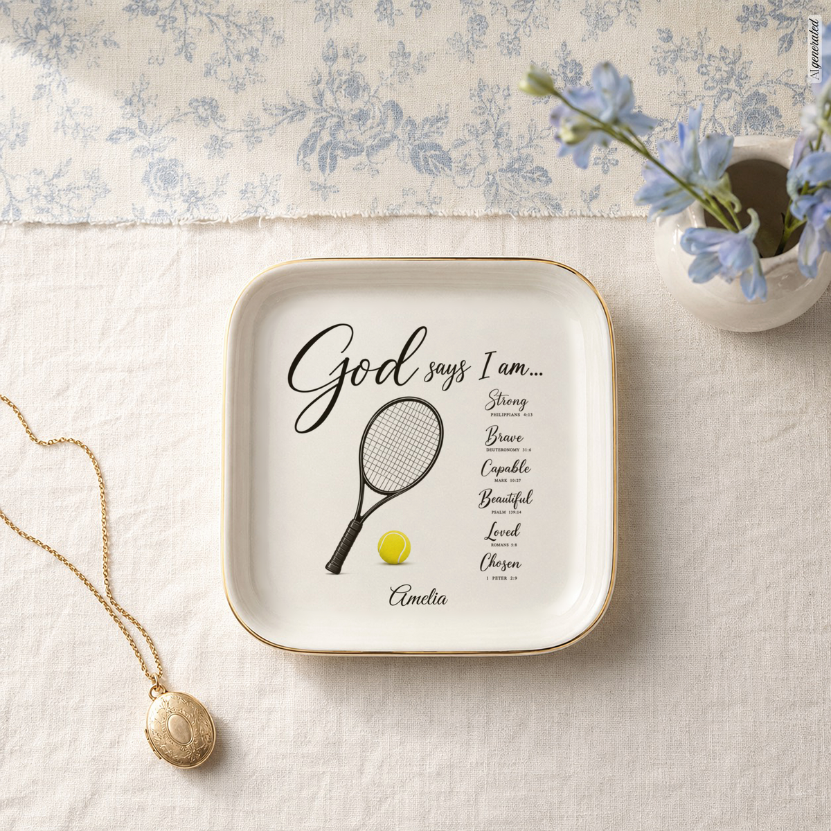 Tennis Christian Jewelry Dish Trinket Tray