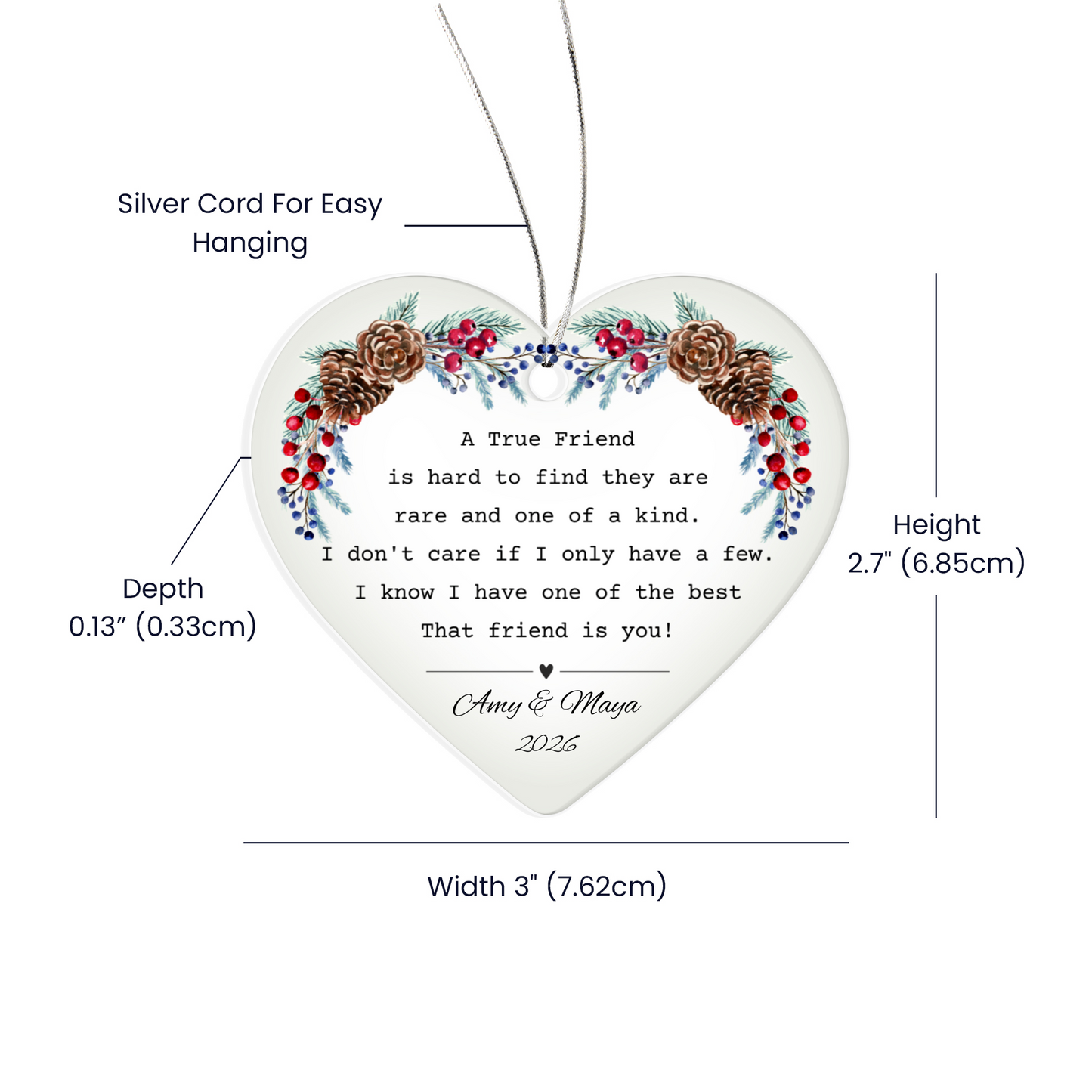Friend Acrylic Heart Christmas Ornament