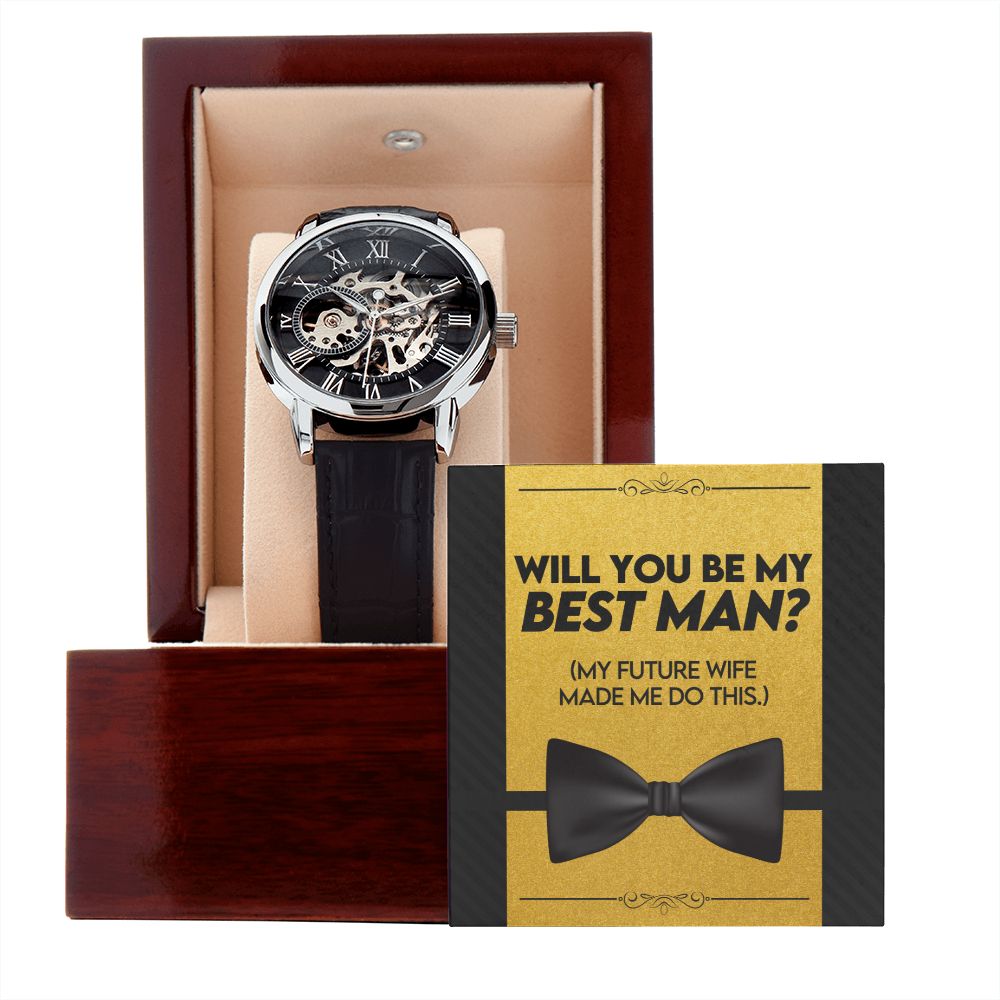 Best Man Wedding Men's Openwork Watch with Lighted Gift Box-[Heartfelt Family Gift]