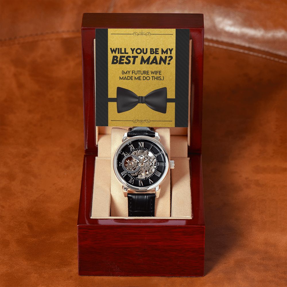 Best Man Wedding Men's Openwork Watch with Lighted Gift Box-[Heartfelt Family Gift]